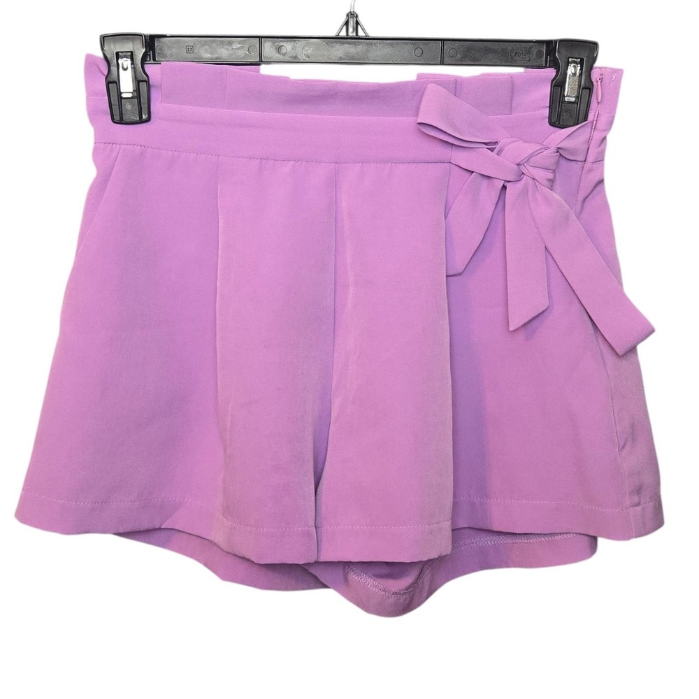 Princess Polly Purple Pleated Shorts Size US 8 High Waist Tie Belt